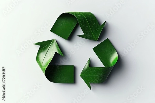 Fototapeta 3D rendering green recycling symbol made up three Recycle