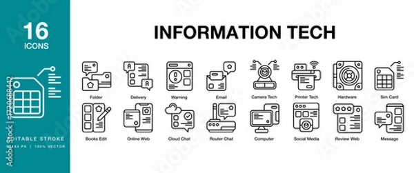 Fototapeta Information Tech icon set. Includes information, technology, computer, digital, network and More. Editable Stroke Icon Collection.