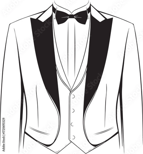 Fototapeta Classic Formal Attire: An elegant illustration of a formal suit, complete with a bow tie, highlighting timeless style and sophistication, perfect for any special occasion.