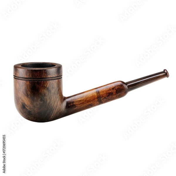 Obraz Dark wooden smoking pipe, smooth curves,  long stem