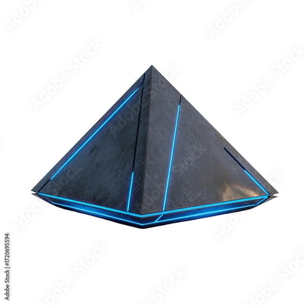 Fototapeta A stylized,  angular pyramid,  gray-toned with  glowing blue lines