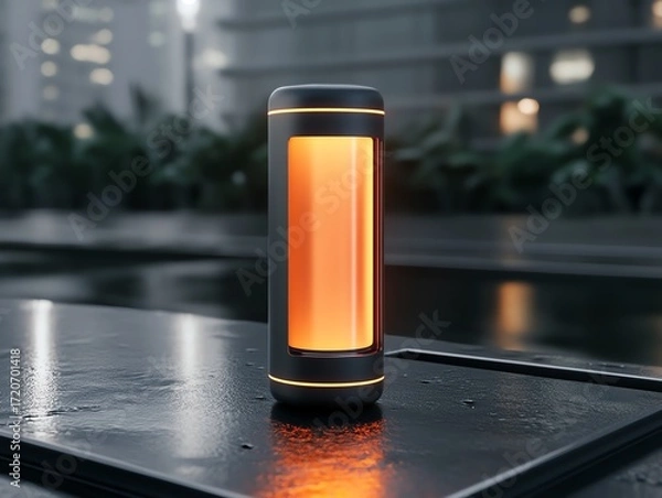 Fototapeta A realistic render of a vibrant orange hair color tube, glowing softly on a sleek metal surface