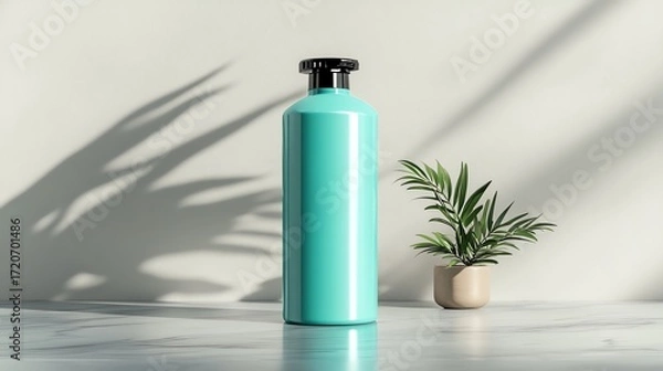 Fototapeta A realistic render of a vibrant teal hair dye tube, placed artistically against a neutral gradient backdrop