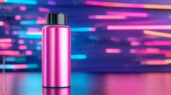 Fototapeta A realistic render of a vibrant purple hair dye tube, placed elegantly on a brushed metal platform