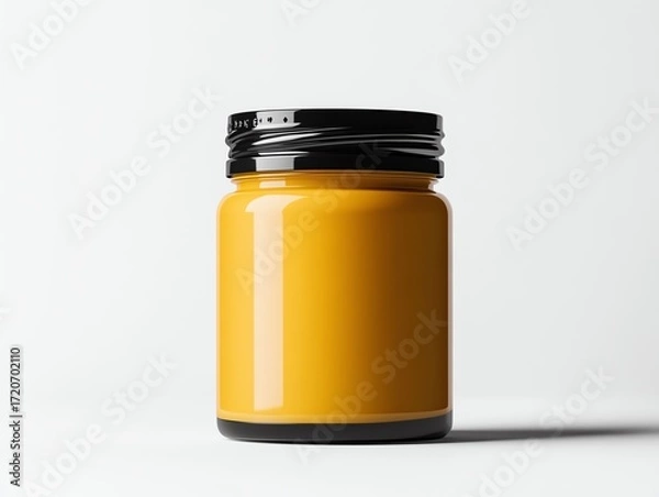 Fototapeta A vibrant yellow hair dye jar, glowing softly against a clean white background with soft shadows