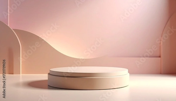 Fototapeta Minimal Beige Matte Podium with Soft Cream and Pastel Pink Background
