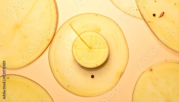 Fototapeta Circular cheese slices, geometric arrangement