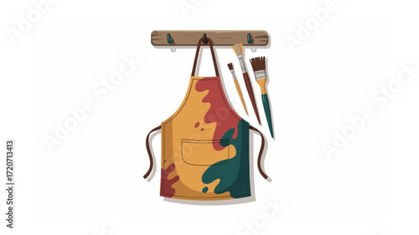 Fototapeta Artist's Apron and Brushes Hanging: A colorful, illustrative depiction of painting tools, ideal for creatives and artistic projects. Ready for your next art venture.