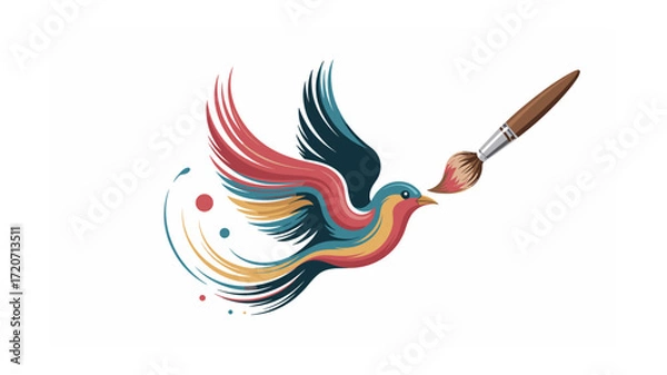 Fototapeta Colorful Bird with Paintbrush: Creative Design Concept for Art, Design, and Inspiration, Ideal for Logos and Branding Materials
