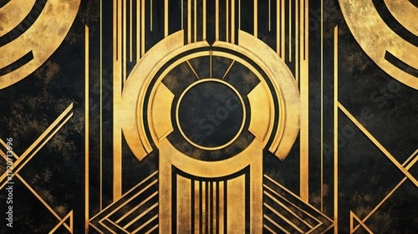 Fototapeta Art Deco Geometric Gold and Black Abstract Design