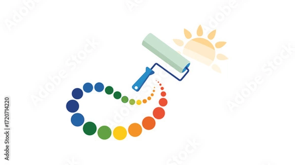 Fototapeta Paint Roller Sun Design with Gradient Color Swirl, Creative and Colorful Illustration for Artistic Concepts, Home Improvement, and Creative Projects With Sunny Theme.