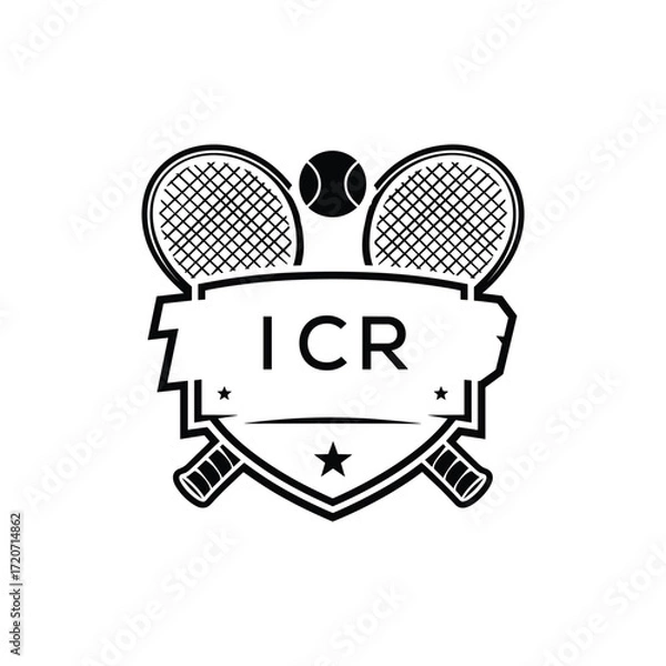 Obraz ICR Tennis Company logo. ICR Racket and Ball logo design for entrepreneur and business. ICR Athletic Branding best icon.
