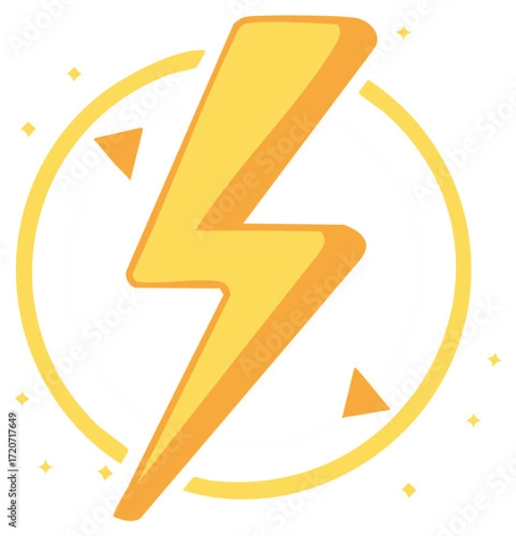 Fototapeta Stylized yellow lightning bolt symbol inside a circular frame with subtle dynamic elements, representing energy, speed, and power