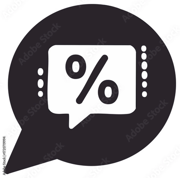 Fototapeta Black speech bubble with white percentage sign and dots