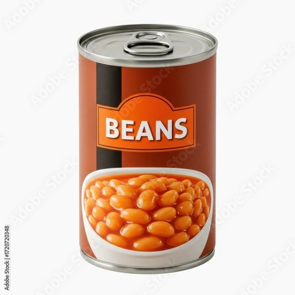 Fototapeta Close up of canned beans in tomato sauce served in a white bowl on white background.