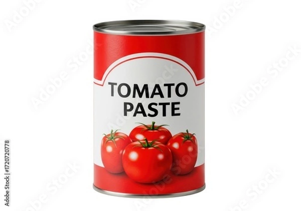 Fototapeta A can of rich tomato paste with fresh ripe tomatoes on a clean white background. Perfect for cooking, healthy ingredients ready for meal preparation.