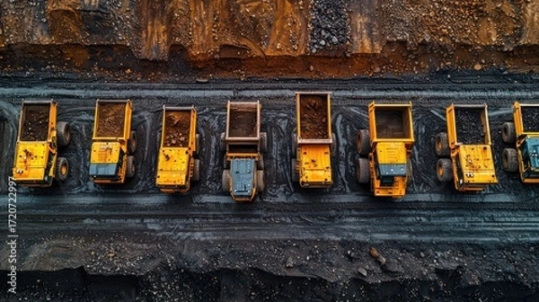Fototapeta Mining equipment lineup overhead view