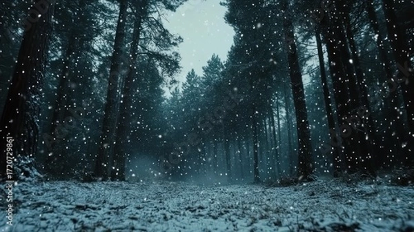 Fototapeta Enchanted Winter Forest: A Snowy Path Through Tall Trees