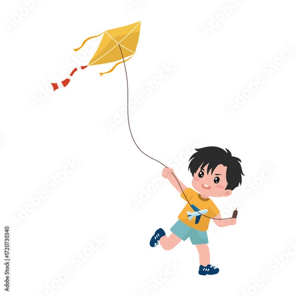 Obraz Illustration of Boy Flying Kite