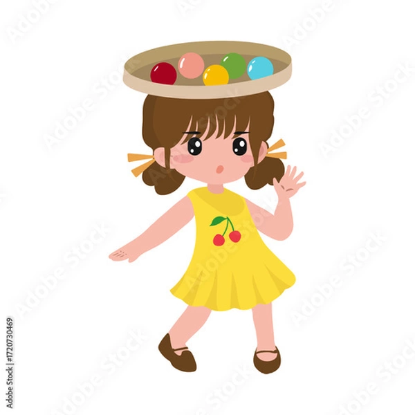 Fototapeta Illustration of Girl Balancing Mochi on Head