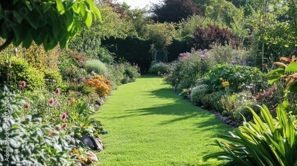 Fototapeta Serene Garden Path: A Summer's Day in Bloom