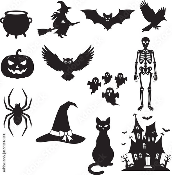 Fototapeta Halloween Silhouette Set: Spooky silhouettes evoke the spirit of Halloween, creating a visual feast of haunting imagery and playful frights.