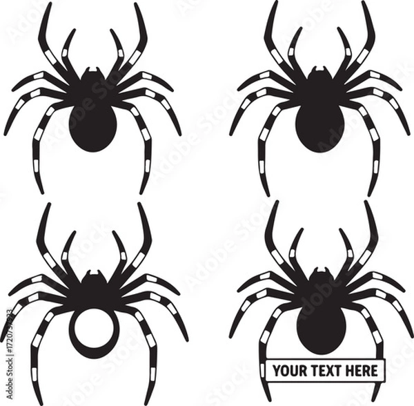 Fototapeta Spider Vector Illustration: This vector graphic showcases an eye-catching collection of four stylized spiders, rendered in a bold monochrome palette with an abstract artistic touch.
