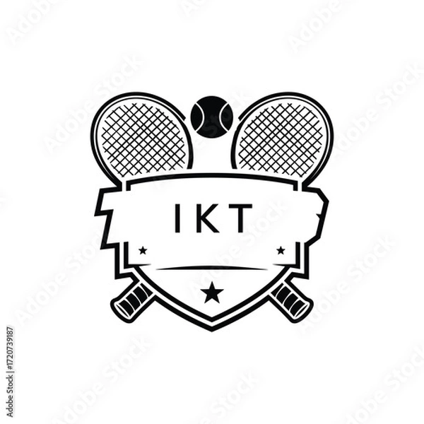 Obraz IKT Tennis Company logo. IKT Racket and Ball logo design for entrepreneur and business. IKT Athletic Branding best icon.
