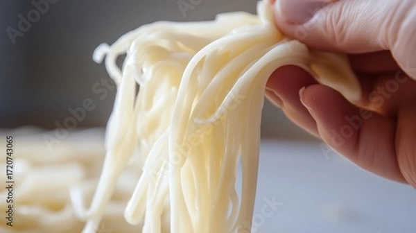 Fototapeta Stretchy Mozzarella Cheese: A Culinary Delight