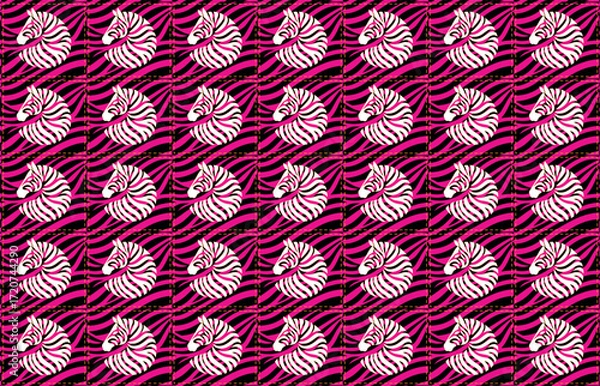 Obraz zebra, silhouette, vector illustration, pattern repeat, orange, pink and black