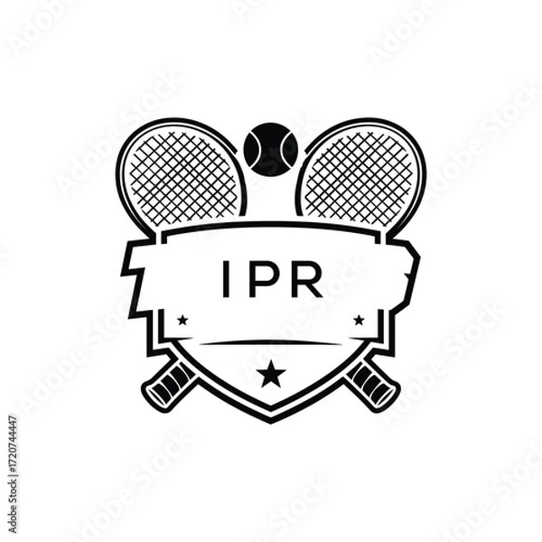 Obraz IPR Tennis Company logo. IPR Racket and Ball logo design for entrepreneur and business. IPR Athletic Branding best icon.
