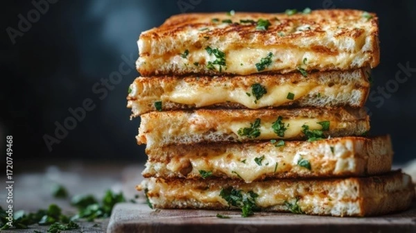 Fototapeta A Stack of Gourmet Grilled Cheese Sandwiches