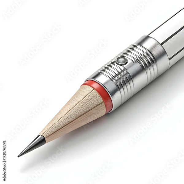 Fototapeta A sleek mechanical pencil isolated on a white background, ideal for precise writing, sketching, technical drawing