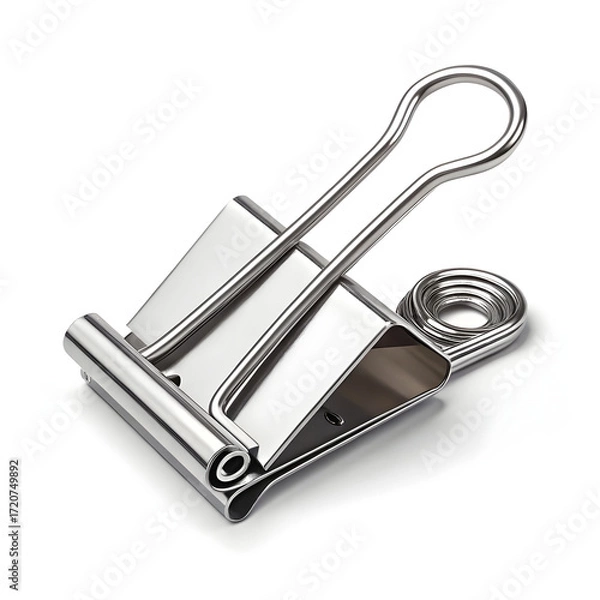 Fototapeta A metal paper fastener clip, designed to hold documents together, shown isolated on a clean white background