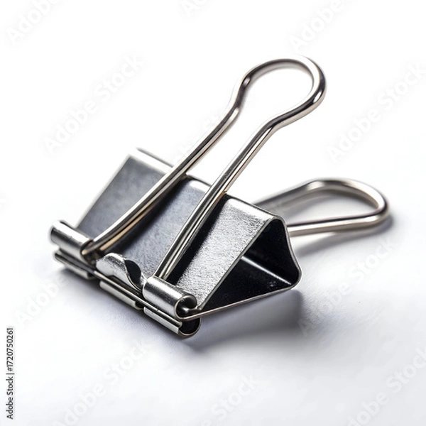Fototapeta A metal paper fastener clip, designed to hold documents together, shown isolated on a clean white background