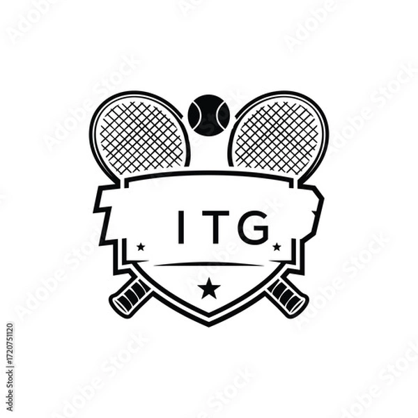 Fototapeta ITG Tennis Company logo. ITG Racket and Ball logo design for entrepreneur and business. ITG Athletic Branding best icon.
