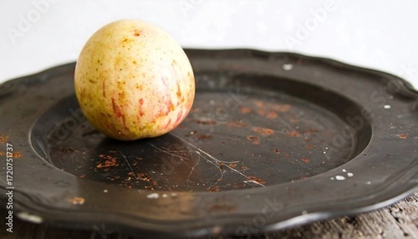 Fototapeta Rustic still life aged plate, speckled fruit