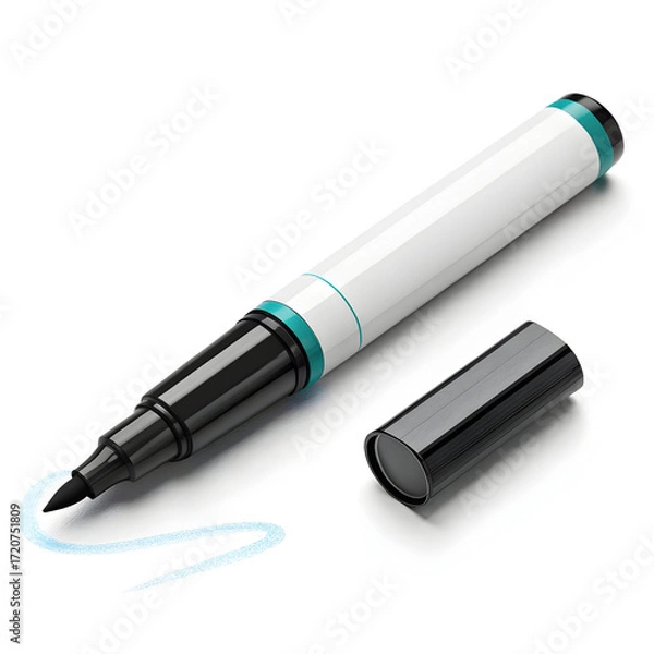 Fototapeta A single whiteboard marker shown isolated on a white background, used for writing or drawing