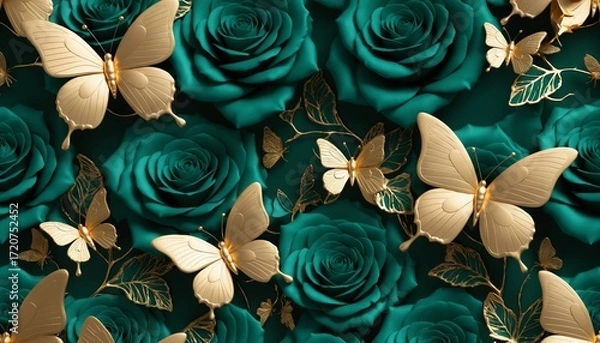 Fototapeta Emerald Rose & Butterfly