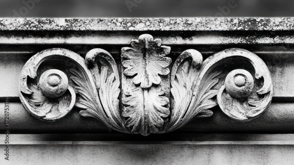 Fototapeta Architectural Detail: A Black and White Close-up of Intricate Stone Carving