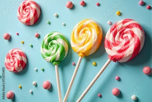 Obraz Colorful lollipops on a blue background.