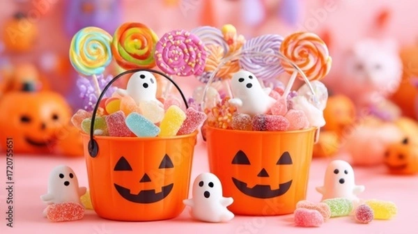 Fototapeta かわいいバケツに入ったハロウィンのお菓子