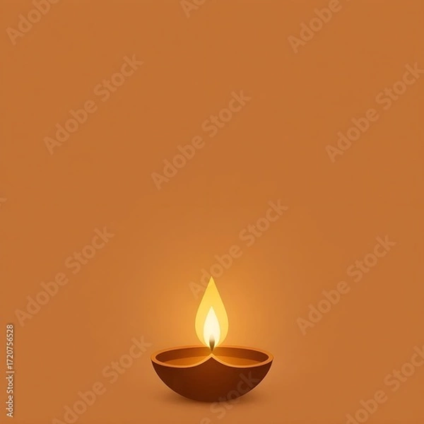 Fototapeta Minimalist diwali background with one glowing lamp copy space.