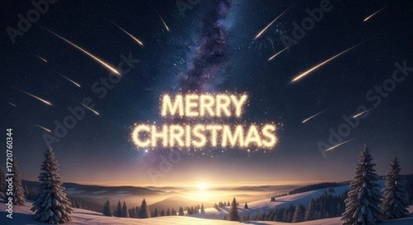 Obraz Festive winter landscape with stars and shooting stars for Christmas