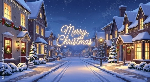 Obraz Winter street in the evening decorated for the Christmas holidays