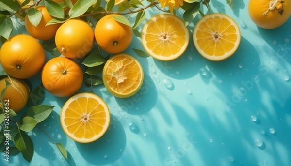Fototapeta Vibrant Summer Citruses Background with Fresh Orange, Lemon, and Lime Slices
