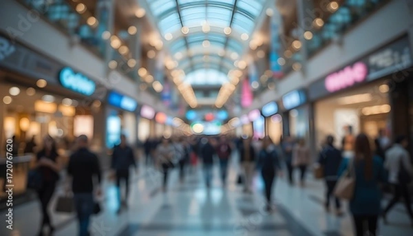 Fototapeta Abstract Indoor Bokeh Background of Shopping Mall with Blurred People Crowd