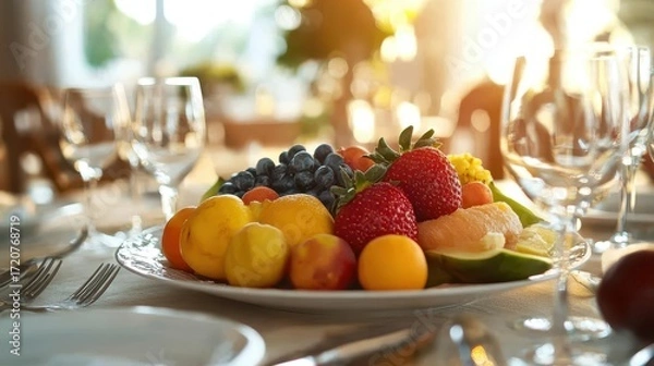 Fototapeta Fresh and Colorful Fruit Platter with Strawberries and Berries