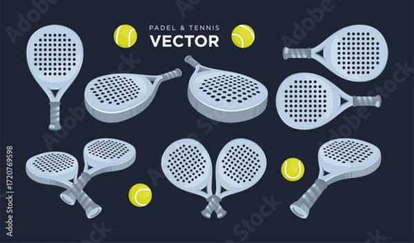 Fototapeta Padel tennis racket and ball vector design template. Modern realistic padel tennis vector illustration isolated on white background