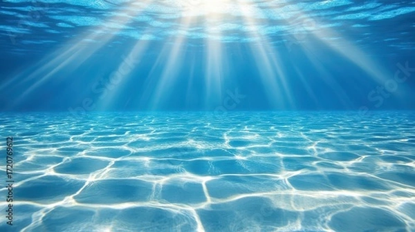 Fototapeta Sunlight Rays Through Clear Ocean Water Surface and Ripple Effects